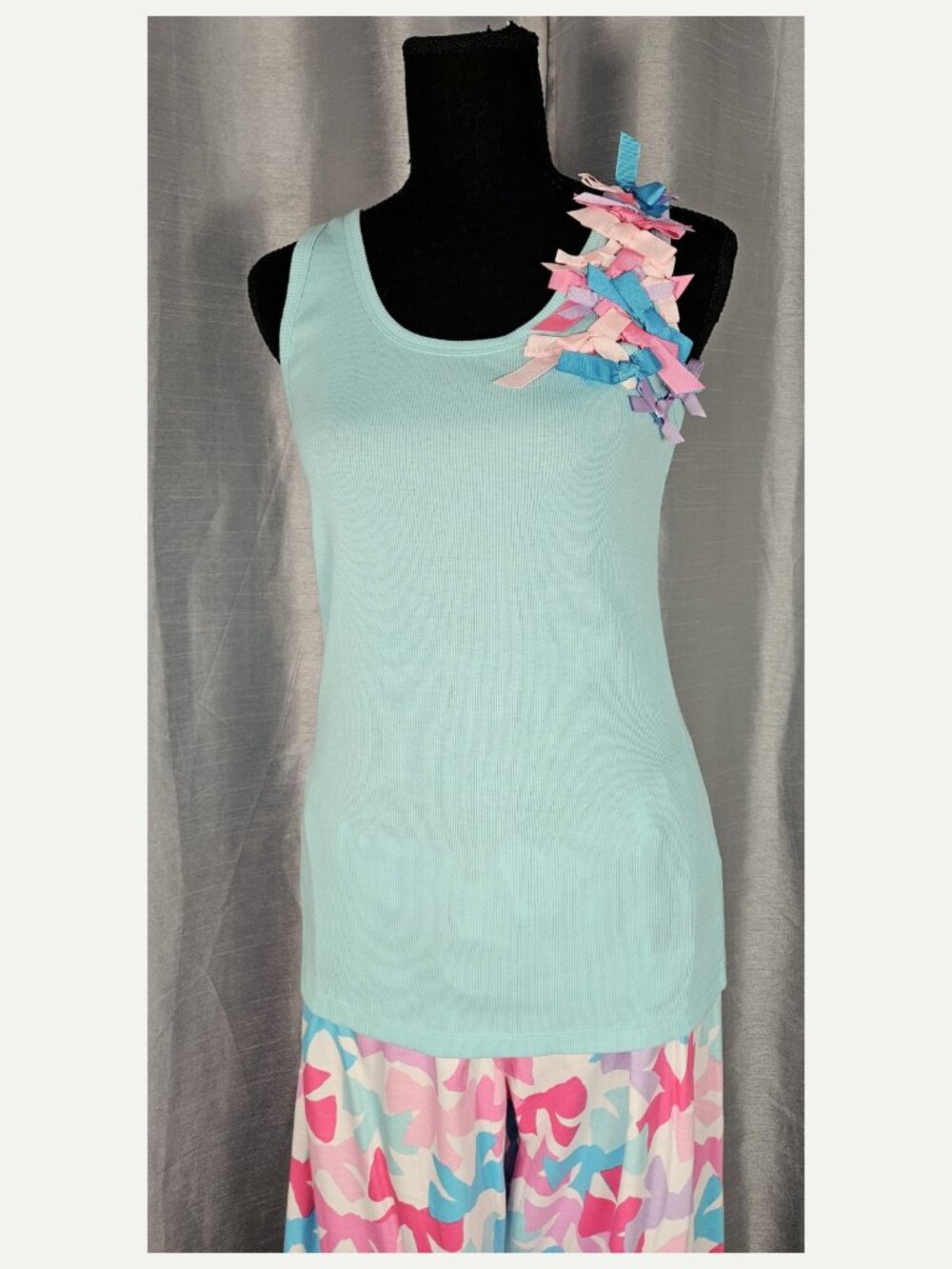 Victoria’s Secret Bow Pajama Set L Ribbon Tank Pants Matching Tote 3PC